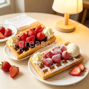 Modèle de dessert rectangulaire simulé, gaufre, fraise artificielle, crème fouettée, crème glacée, accessoire de présentation, décoration de vitrine de boulangerie, pour photos culinaires - Product Image 1