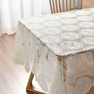 Wenxiang Crocheted Lace <b>Tablecloth</b> Rectangle Beige Home Decor Table Cover - Product Image 2