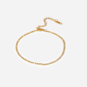 Wholesale 18k PVD <b>Gold</b> Plated Figaro Chain <b>Anklet</b> Stainless Steel Bracelet for Women - Product Image 1