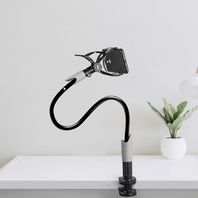 Wall Mounted Clip Phone Holder Rotating and Retractable Gooseneck Mobile Phone Holder