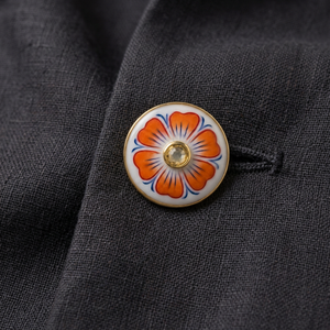 Botones de Lujo Personalizados de Latón con Motivo de Cerámica Azul de Jaipur, Esmalte Blanco y Flor Naranja para Traje de Hombre, Blazer, Boda, Fiesta - Product Image 4