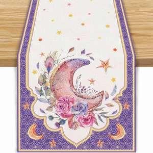 Moon Flowers Stars Ramadan Eid <b>Table</b> <b>Runner</b> Holiday Kitchen <b>Dining</b> <b>Table</b> <b>Runners</b> Ramadan Tablecloth - Product Image 3
