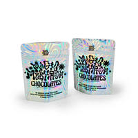 Sachet holographique en Mylar imprimé sur mesure, pochette à fermeture éclair autoportante, emballage irisé en feuille métallisée pour chocolats, bonbons, snacks et aliments pour animaux de compagnie