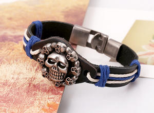 Vintage handgemachte geflochtene Leder armbänder für Männer Lion <span class=keywords><strong>Skull</strong></span> Skeleton Retro Schnür-Punk-Stil Leder armband Zubehör Geschenk - Product Image 6