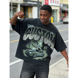 T-shirt pour homme en coton 100% coupe courte, imprimé numérique, personnalisable OEM, silhouette carrée, épaules tombantes, style streetwear oversize - Product Image 3
