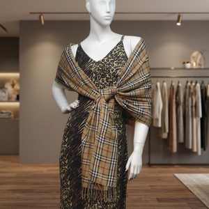 Chal de Pashmina de Seda y Cachemira Ligero y Ecológico con Patrón a Cuadros, Estilo Twill, Aislamiento Térmico y Tejidos Lotus - Product Image 3