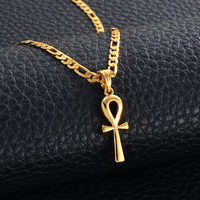Collar con Colgante de Cruz Egipcia de 2.5CM, Ankh Unisex, Color Dorado, Joyería Africana para Bodas y Fiestas - Llave del Nilo # 057006B