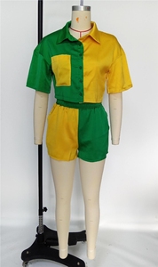 Cộng Với Kích Thước <span class=keywords><strong>Crop</strong></span> Top 2 Mảnh Thiết Lập Mùa Hè Phụ Nữ Phòng Chờ Phù Hợp Với Chắp Vá Áo Sơ Mi Và Biker Quần Short Hai Mảnh Bộ Phụ Nữ Ngắn Bộ - Product Image 2