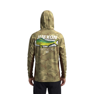 T-shirt à capuche de pêche pour <span class=keywords><strong>homme</strong></span> grande taille, imprimé camouflage sable Mahi Mahi, personnalisé en usine, avec <span class=keywords><strong>masque</strong></span> facial UPF50+, imperméable, respirant et anti-humidité - Product Image 3