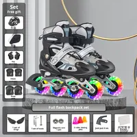 Patins à roulettes pour enfants, patins à roulettes en PU et maille pour enfants, roues lumineuses, taille réglable pour filles et garçons