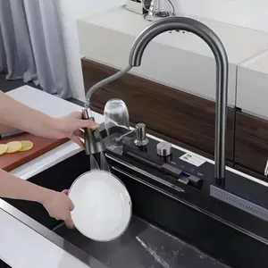 New Design Handmade Waterfall Kitchen Sink Stainless Steel Sinks Function Kitchen Multi-functional Sink