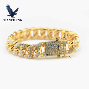 Avrupa ve Amerikan Hiphop Bileklik Takı Tam Rhinestone Küba Bilekliği Hiphop Erkek Modası Elmas Bileklik 12mm Genişliğinde - Product Image 1
