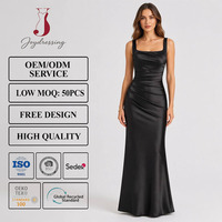 Robe longue élégante en satin noir Joydressing, sexy, col carré, taille froncée, moulante, pour soirées et fêtes, vente en gros, personnalisable