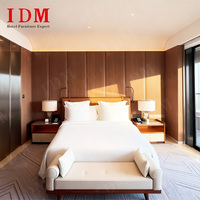 Ensemble de meubles de chambre à coucher modernes de luxe sur mesure IDM avec design à panneaux pour hôtels et villas 3 à 5 étoiles - Lit en bois écologique