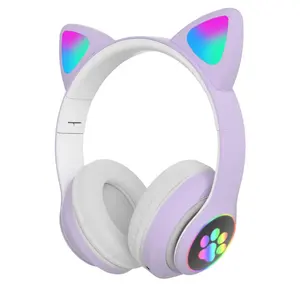 सिर बिल्ली के कान के बच्चों का हेडफ़ोन Fm tf कार्ड बच्चों के हेडसेट बिल्ली के आकार के नेतृत्व वाली कॉमर वायरलेस हेडफ़ोन