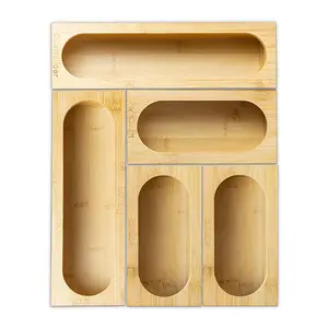 Bamboo Ziplock Bag Storage Organizer und Spender für Sandwich Gallone Snack und Quart Baggie