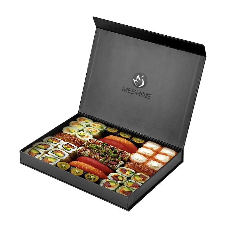 Kunden spezifischer Druck Hochwertiges Einweg-Sushi aus schwarzem Papier in Lebensmittel qualität zum Mitnehmen