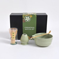 Ensemble de thé matcha en porcelaine de style japonais, 4 pièces, avec fouet, cuillère, support en céramique, bol à matcha, boîte personnalisée, fabrication directe d'usine OEM