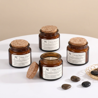 Bougie parfumée artisanale en cire de soja ambre verte, pot en verre avec couvercle en liège, écologique, 85g 3oz, pour Diwali et Pâques