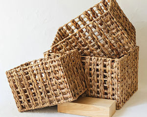 Handwoven <b>Rectangular</b> Water Hyacinth <b>Storage</b> Box Natural Straw Organizer Bin for Boho Home Decor and Shelf Organization - Product Image 2