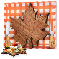Ensemble de planches à charcuterie en bois d'acacia en forme de feuille d'érable, écologiques, de qualité alimentaire, pour un cadeau de fête de Thanksgiving