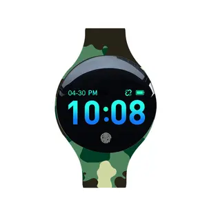 0.96 Inch Rond Touchscreen Google Sporthorloge Camouflage Siliconen Horlogeband Afstandsbediening Waterdichte Smartwatch