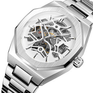 Nuovi Orologi Meccanici da Uomo Eleganti Skeleton <span class=keywords><strong>Oro</strong></span> Personalizzabili in Acciaio Inossidabile, Orologi da Polso Automatici alla Moda e Impermeabili - Product Image 5