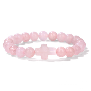 Bracelet extensible en pierres précieuses naturelles pour la guérison, <span class=keywords><strong>avec</strong></span> perles en forme de croix, en quartz rose, améthyste, œil de tigre, <span class=keywords><strong>lapis</strong></span>-<span class=keywords><strong>lazuli</strong></span>, <span class=keywords><strong>bijoux</strong></span> énergétiques - Product Image 5