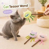 Jouet interactif en peluche Monster Cat Teaser Wand, pour faire courser, sauter et exercer votre chat en intérieur, 3 couleurs, 14 cm