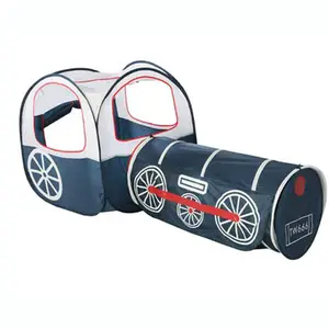 polyester fabric Children train tent with tunnel in black