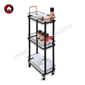 3 Tier Slim Metal Rolling Utility Cart Kitchen Trolley Rolling Storage Cart Utility <strong>Trolly</strong> - Product Image 3