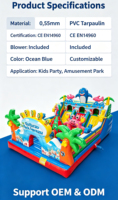 Château gonflable combiné sur le thème des requins océaniques avec toboggan et mur d'escalade en PVC robuste pour intérieur/extérieur, idéal pour la location commerciale