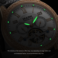 Montre mécanique automatique Mark Fairwhale pour homme, squelette, affichage de la date, bracelet en cuir véritable, lumineuse, sportive FW-6066