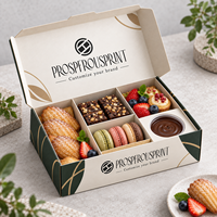 Boîte de traiteur personnalisée avec séparateur et coupelle à sauce pour pâtisseries, desserts, charcuterie, snacks et sandwichs