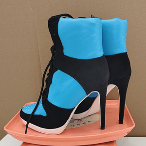 New Colors Sports Styles Women Stiletto Thin Heels Short Boots Big Size 47 Lace up Shoes Wide Fit <b>Ankle</b> Patchwork <b>Booties</b> - Product Image 6