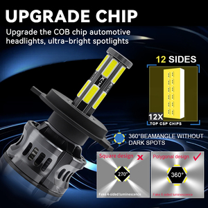 Phares et ampoules LED universels H4 12V 50W 10000 Lumens 6000K pour voiture - Product Image 6