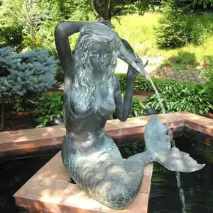 Yüzme havuzu gölet dekorasyon için açık bahçe bronz denizkızı heykel