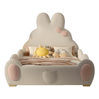 Lit Moderne de Princesse Dessin Animé pour Filles, avec Barrière Lapin Rose, Lit Bébé Fille en Bois Créatif, Glissant et Équipé d'une Protection