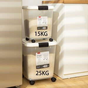 ANYA 25kg 15kg Haushalts-Kunststoff-Reisbehälter, Insektensicherer Küchen-Vorratsbehälter mit Großer Kapazität, Lebensmittelechter Aufbewahrungsbehälter mit Rollen für Getreide - Product Image 1