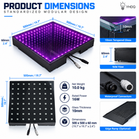 Dalles de sol LED 3D à effet miroir infini 12x12 pixels en verre trempé IP55 étanche pour scène de mariage, fête, club