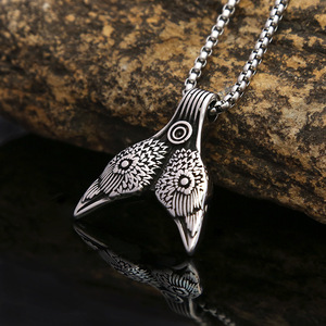 Yunnique Collier Pendentif Tête d'Aigle en Argent Tibétain, Chaîne de 3mm, Chaîne de Pull Tendance, Bijoux pour Homme, Style Rétro - Product Image 2