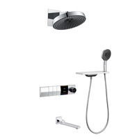 Ensemble de douche encastré en cuivre avec pistolet de douche mural thermostatique intelligent hydroélectrique en or brossé gris