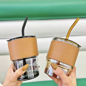 Offre Spéciale – Tasses en Verre 450 ml (15 oz) à Prix Abordable – Vente en Gros – Tasses à Café, Jus, Thé, Lait avec Couvercle et Paille - Product Image 1
