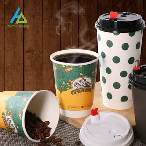 Minfly Digital Printed Custom Color Disposable Recycle 6oz 8oz 9oz 10oz 14oz 16oz Single/Double Ripple Wall Hot Coffee Paper Cup
