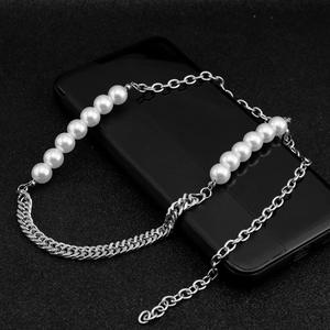 <span class=keywords><strong>Collar</strong></span> de media perla de moda para hombres Hiphop <span class=keywords><strong>Cadena</strong></span> cubana de acero inoxidable <span class=keywords><strong>Cadena</strong></span> de cable <span class=keywords><strong>Collar</strong></span> de nácar mixto al por mayor - Product Image 3