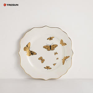 Assiette à dessert écologique en porcelaine fine Style classique rose violet bleu orange gris vague ensemble de dîner en porcelaine fine - Product Image 3