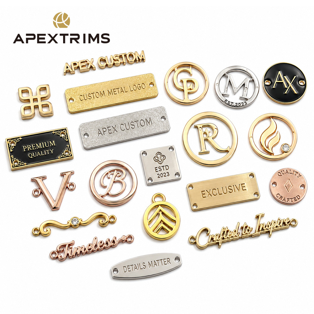 APEX Factory Custom Brand Design Alphabet Lettering Logo Shape Decorative Metal Logo Label Customized Metal Tag For Clothing · image 4