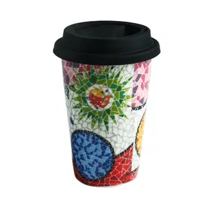 Mug en céramique personnalisé design créatif de ville en porcelaine 400ml café en céramique à emporter avec couvercle en silicone Mug de voyage en céramique