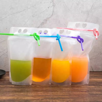 Sachets en plastique transparent PE de haute qualité, à fermeture éclair, avec paille, pour boissons, lait, jus, vin et cocktails