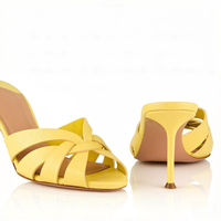 Mules à talons aiguilles croisées style français pour femmes grandes tailles – Sandales élégantes et polyvalentes jaunes pour l'été et les vacances